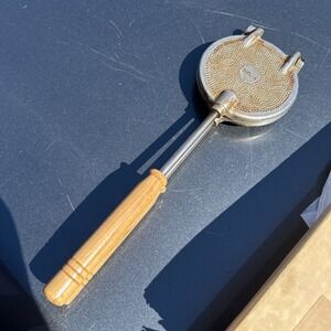 Vtg Italian Pizzelle Maker Handheld Stove Top Aluminum Cookie Waffle Iron #4